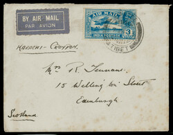 India used in Tibet: 1933 (Apr 7) Karachi-Croydon airmail cover f.w. ...