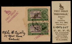 India Pigeongram No.1 - 1931 (18th Feb) Asansol to Calcutta carried ...