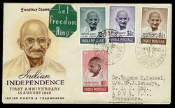 India 1948 Gandhi 4v illustrated First Day Cover with "Let Freedom ...