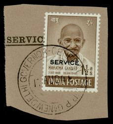 India 1948 Gandhi 1½a SERVICE, used on piece with GOVERNOR GENERAL ...