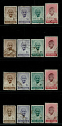 India 1948 Gandhi 4 complete sets to 10r, purple-brown and lake, used ...