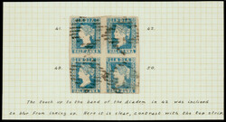 India 1854 ½a pale blue, die I, imperf blk/4, top right stamp ...
