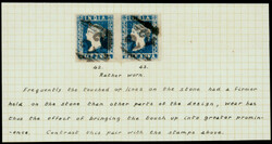 India 1854 ½a blue, die I, imperf pair, with worn chignon, cancelled ...