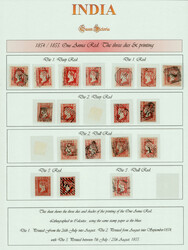 India 1854 1a red, imperf x 18 used examples showing various dies and ...