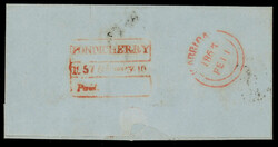 India used in French India: QV ½a tied by C/111 on 1867 cover to ...