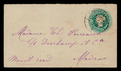 India used in French India: QV ½a postal stationery envelope ...