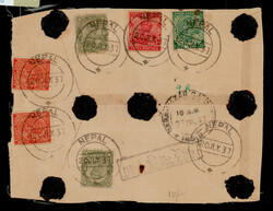 India used in Nepal: 1937 registered cover (back portion only) f.w. ...