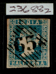 India 1854 QV ½a blue, imperf, die I, cancelled with "65" type 4. SG ...