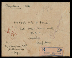 India used in Nepal: GVI 4a + 1½a tied by BRITISH LEGATION (NEPAL) ...