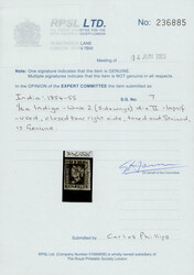 India 1854 QV ½a indigo, imperf, die II, cancelled with diamond of ...