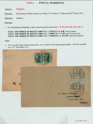 India 1922 (Feb 2) and 1922 (Mar 10) H.R.H. THE PRINCE OF WALES CAMP ...