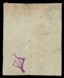 India 1854 QV ½a blue, imperf, die I, thread on plate resulting in ...