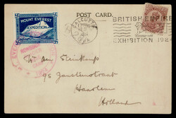 India 1924 (Oct 30) MOUNT EVEREST EXPEDITION picture postcard to ...