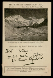 India 1924 (Oct 30) MOUNT EVEREST EXPEDITION picture postcard to ...