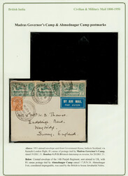 India 1934 Airmail cover to UK f.w. GV 2a Airmail strip/3 + 2a6p, ...