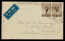 India 1948 Gandhi 1½a pair used on airmail commercial cover from ...
