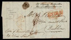 India 1845 CALCUTTA G.P.O. SHIPLETTER in red, Giles SD11 on mourning ...