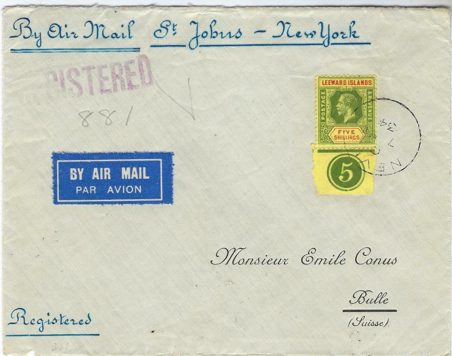 1934 registered airmail cover to Switzerland bearing single franking ...