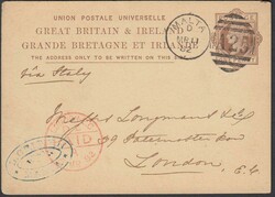 1882 Great Britain 1d postal stationery card to London, cancelled ...