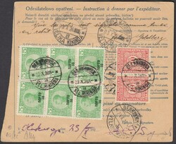1926 Czech parcel card sent from Warnsdorf to Vel Kikinda, where on ...