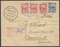 1923 (8.III.) registered cover to Sweden franked privately rouletted ...