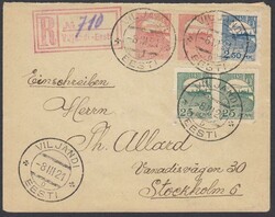 1921 (8.III.) registered cover to Sweden franked privately rouletted ...