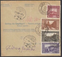 1903 8 heller parcel card to Miskolez, Hungary, up-rated pair 1k + ...