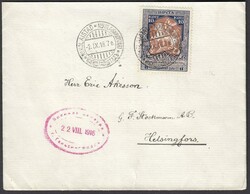 1916 (2.IX.) cover to Helsingfors bearing single franking Russia 10k. ...