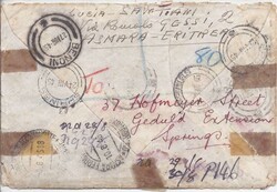 Eritrea 1945 registered censored cover to Transvaal, South Africa ...