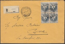 1916 registered cover to ROME franked with 4 x 20c. on 15c. + 5c. ...