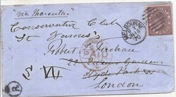 Victoria 1870 cover to London, redirected on arrival to "Conservative ...