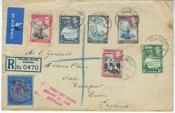 1938 (20 Jan) registered airmail first day cover to England bearing ...