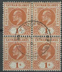 1905 King Edward VII 1s orange in used block of four with central ...