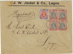 (Southern) 1912 (NO 30) registered cover within Lagos franked 1904-09 ...