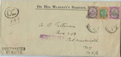 1918 registered OHMS cover to Port Washington franked tied 2d., 3d. ...