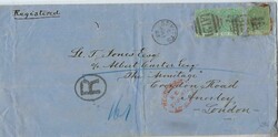 1885 (JU 11) registered cover to London franked 6d. green and two ...