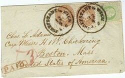 (Transatlantic Mail) Undated cover to Boston bearing mixed franking ...