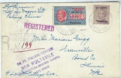 (Italian Post Offices) 1922 registered express cover to Greenville, ...