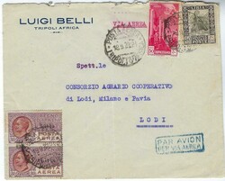 (Libia) 1933 airmail cover to Lodi, franked Postage 50c. and Air 50c. ...