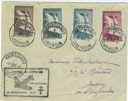 1940 (8 Dec) cover bearing three + 5Frs./ SPITFIRE values plus 25c. ...