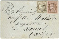 1876 (12 Dec) envelope to Saurat franked 1872-73 General Colony 10c ...