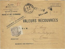 1911 Post Office ‘VALEURS RECOUVREES’ printed envelope to Tunis ...