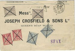 1901 unfranked printed envelope, reduced at top, to Sfax with Tunis ...