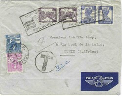 1952 (26.8.) incoming airmail cover from Pondicherry, India ...