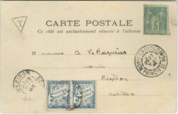 1898 picture postcard of Nice Casino franked 5c. Peace and Commerce, ...