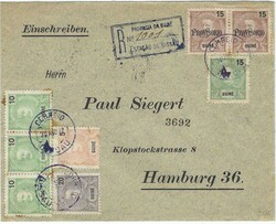 1907 (30 Ago) registered printed cover to Hamburg bearing multi ...