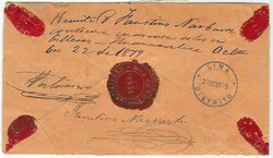 1879 (22 Oct) registered orange envelope to Lima franked 1876 Arms ...