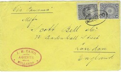 1888 yellow envelope to London, endorsed "Via Panama" franked 1886 1c ...