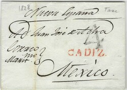 1828 two outer letter sheets to Mexico, endorsed “Nuova Espana”, ...