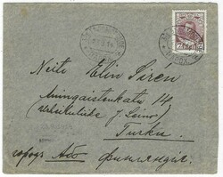 (Ship Mail) 1914 envelope to Finland with 1913 7k Romanov tied by ...